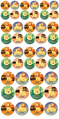 Sunnywall® Runde Aufkleber Namensaufkleber Federmappe Kinder & Erwachsene Namen Sticker Aufkleber Sticker 44 Stück Schule und Kindergarten - wasserfest (Löwe) von Sunnywall