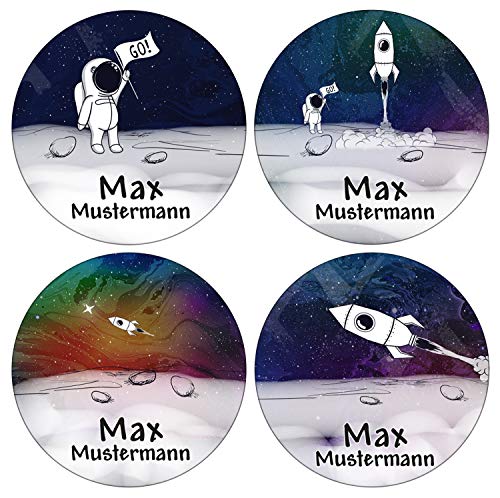 Sunnywall® Runde Aufkleber Namensaufkleber Federmappe Kinder & Erwachsene Namen Sticker Aufkleber Sticker 44 Stück Schule und Kindergarten - wasserfest (Weltraum Astronaut Rakete) von Sunnywall