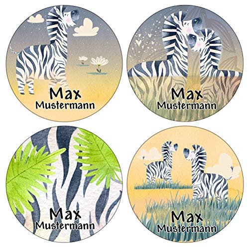 Sunnywall® Runde Aufkleber Namensaufkleber Federmappe Kinder & Erwachsene Namen Sticker Aufkleber Sticker 44 Stück Schule und Kindergarten - wasserfest (Zebra) von Sunnywall