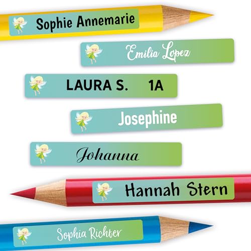 Sunnywall® Stifteaufkleber Elfe Namensaufkleber Kinder Schule 72 Stück Aufkleber für Stifte Namensetiketten Etiketten | schmale 49x7,5mm Kita Schulanfang von Sunnywall