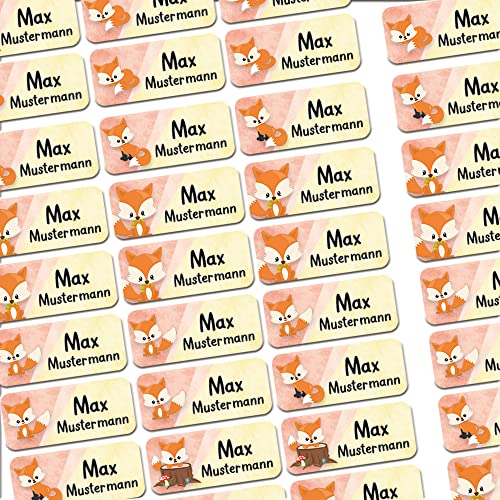 120 Stück personalisierte Namensaufkleber für Schulsache. Für Kinder Schule und Kindergarten zum Markieren von Gegenständen (Fuchs) Maße 3,0 cm x 1,3 cm von Sunnywall