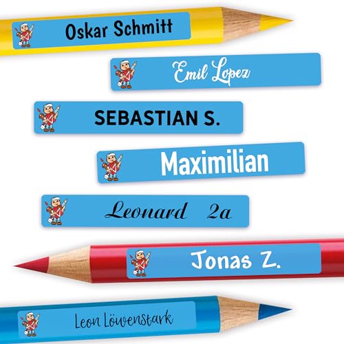 Sunnywall® Stifteaufkleber Schuljunge Namensaufkleber Kinder Schule 72 Stück Aufkleber für Stifte Namensetiketten Etiketten | schmale 49x7,5mm Kita Schulanfang von Sunnywall
