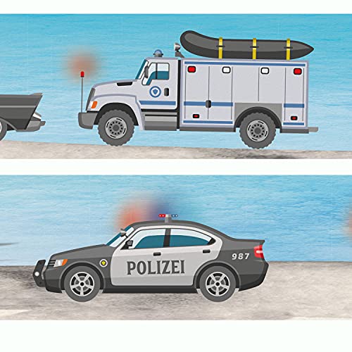 Sunnywall® Wandbordüre Bordüre Polizei Einsatzfahrzeuge Autos – einzigartiges Design | Baby- Kinderzimmer Dekoration | hochwertiges Tapetenvlies | 400 x 12 cm von Sunnywall