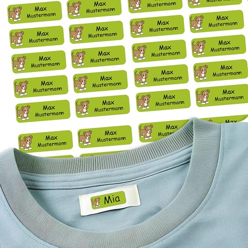 Sunnywall® 37 Selbstklebende Namensschilder & Namensaufkleber für Kleidung & Gegenstände - waschmaschinengeeignet | Ideal für Kinder, Schule und Kita (3,8x1,4 cm) (Hund dog 23) von Sunnywall