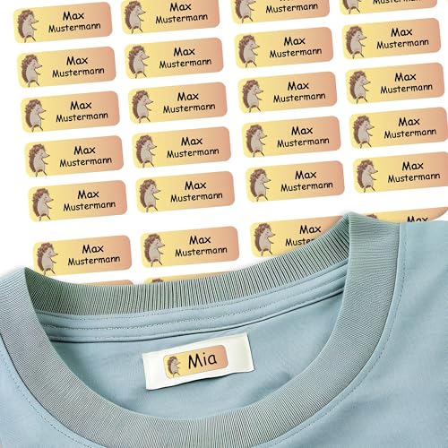Sunnywall® für Kleidung Namensaufkleber Aufbügel-Etiketten Aufkleber Sticker 3,8x1,4cm | 37 Stück für Kinder Schule und Kindergarten (Igel 14) von Sunnywall