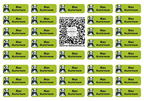Sunnywall® für Kleidung Namensaufkleber Aufbügel-Etiketten Aufkleber Sticker 3,8x1,4cm | 37 Stück für Kinder Schule und Kindergarten (Panda 05) von Sunnywall