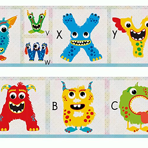 Sunnywall® Wandbordüre Bordüre Monster ABC Schule – einzigartiges Design | Baby- Kinderzimmer Dekoration | hochwertiges Tapetenvlies | 400 x 12 cm von Sunnywall