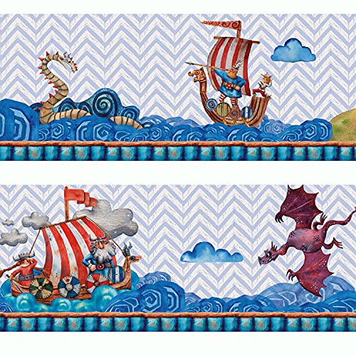 Sunnywall® Wandbordüre Wikinger einzigartiges Design | Baby- Kinderzimmer Dekoration | hochwertiges Tapetenvlies | 400 x 12 cm von Sunnywall