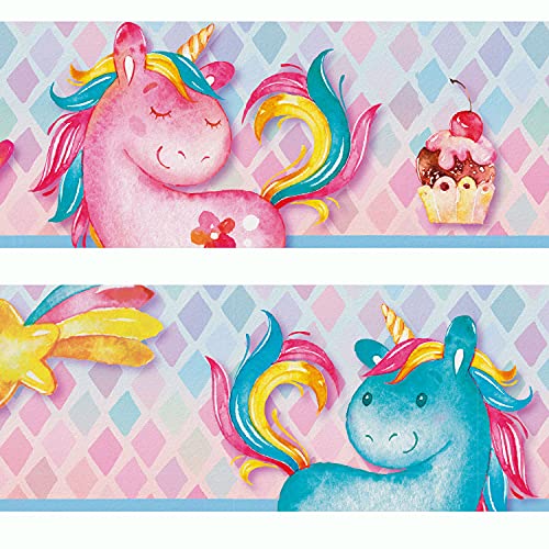 Sunnywall® Wandbordüre Einhorn Regenbogen Butterfly einzigartiges Design | Baby- Kinderzimmer Dekoration | hochwertiges Tapetenvlies | 400 x 12 cm von Sunnywall