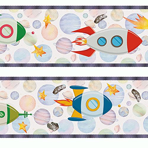 Sunnywall® Wandbordüre Bordüre Rakete – einzigartiges Design | Baby- Kinderzimmer Dekoration | hochwertiges Tapetenvlies | 400 x 12 cm von Sunnywall