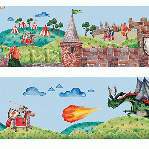 Sunnywall® Wandbordüre Ritter Ritterburgen Kämpfer Krieger – einzigartiges Design | Baby- Kinderzimmer Dekoration | hochwertiges Tapetenvlies | 400 x 12 cm von Sunnywall