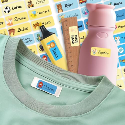 Sunnywall Namensaufkleber für Kinder Kleidung & Gegenstände (Beach, 50 Stück) Schule/Kita selbstklebende Namensschilder waschmaschinenfest personalisiert | Aufkleber Wunschname von Sunnywall