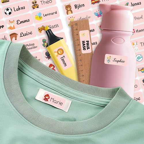 Sunnywall Namensaufkleber für Kinder Kleidung & Gegenstände (Pastellrosa, 50 Stück) Schule/Kita selbstklebende Namensschilder waschmaschinenfest personalisiert | Aufkleber Wunschname von Sunnywall