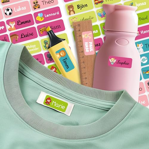 Sunnywall Namensaufkleber für Kinder Kleidung & Gegenstände (Tropical, 50 Stück) Schule/Kita selbstklebende Namensschilder waschmaschinenfest personalisiert | Aufkleber Wunschname von Sunnywall