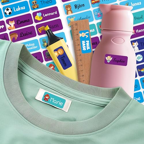 Sunnywall Namensaufkleber für Kinder Kleidung & Gegenstände (Weltraum, 50 Stück) Schule/Kita selbstklebende Namensschilder waschmaschinenfest personalisiert | Aufkleber Wunschname von Sunnywall