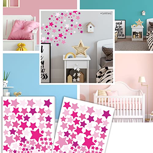 Sunnywall Sterne Aufkleber (Pink Rosa) Stars Wandtattoo selbstklebende Wandsticker in verschiedenen Farben | Baby Sternenhimmel oder magisches Kinderzimmer von Sunnywall