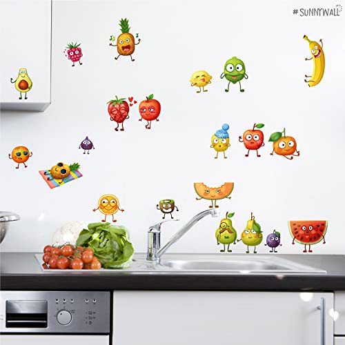 Sunnywall Tier Safari Wandsticker Wandtattoo Wandbild Baby Aufkleber Kinderzimmer Baby Wandaufkleber Spielzimmer Küche (Comic Fruits) von Sunnywall