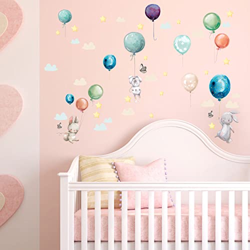 Sunnywall Wandsticker Premium Ballon Hasen Aufkleber Wandtattoo Kinderzimmer Baby Wandaufkleber von Sunnywall