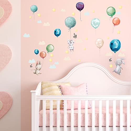 Sunnywall Wandsticker Premium Ballon Hasen Aufkleber Wandtattoo Kinderzimmer Baby Wandaufkleber von Sunnywall