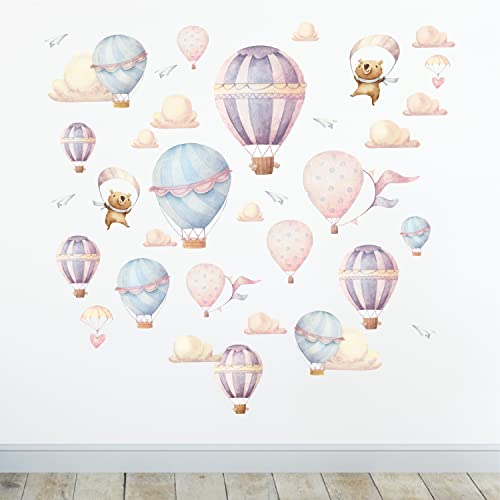 Sunnywall Wandsticker Heißluftballons - Wandtattoo Kinderzimmer Baby Wandaufkleber - 3 x A4 Set von Sunnywall