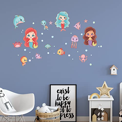 Sunnywall Wandsticker Meerjungfrauen - Wandtattoo Kinderzimmer Baby Wandaufkleber - A4 Sets von Sunnywall