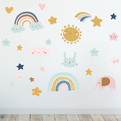 Sunnywall Wandsticker - Wandtattoo Kinderzimmer Baby Wandaufkleber - A4 Sets (Baby Illustration Regenbogen) von Sunnywall