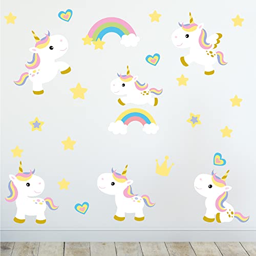 Sunnywall Wandsticker Wandtattoo Wandbild Baby Aufkleber Kinderzimmer Baby Wandaufkleber Spielzimmer (Cute Einhorn Unicorns) von Sunnywall