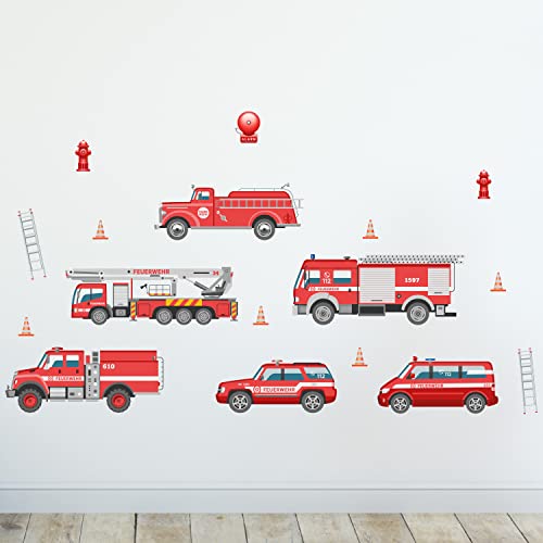 Sunnywall Premium Wandsticker Feuerwehr Einsatzwagen Wandtattoo Wandbild Baby Aufkleber Kinderzimmer Baby Wandaufkleber Spielzimmer von Sunnywall