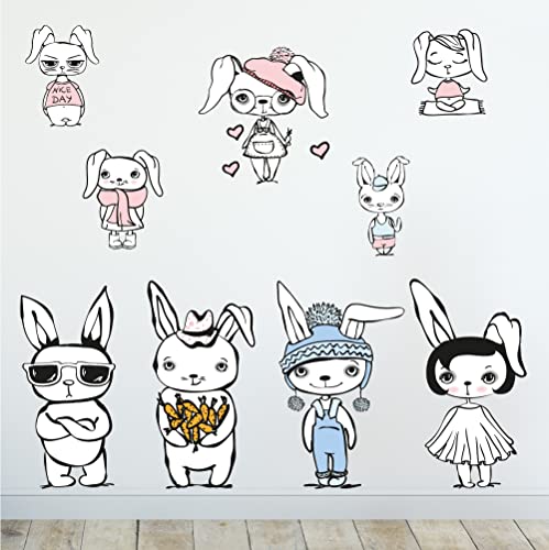 Sunnywall Wandsticker Wandtattoo Wandbild Baby Aufkleber Kinderzimmer Baby Wandaufkleber Spielzimmer (Hasen Rabbit Charaktere) von Sunnywall
