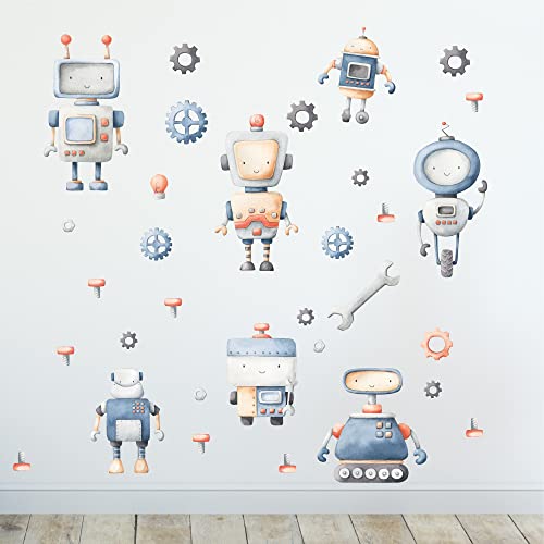 Sunnywall Wandsticker Wandtattoo Wandbild Baby Aufkleber Kinderzimmer Baby Wandaufkleber Spielzimmer (Roboter Robots) von Sunnywall