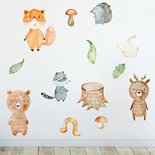 Sunnywall Wandsticker Wandtattoo Wandbild Baby Aufkleber Kinderzimmer Baby Wandaufkleber Spielzimmer (Woodland Waldtiere) von Sunnywall