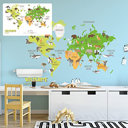 Weltkarte Kinder Sunnywall Wandtattoo Wandsticker | Kinderzimmer | Wohnzimmer | Aufkleber bunt Wanddeko (Größe 2) von Sunnywall