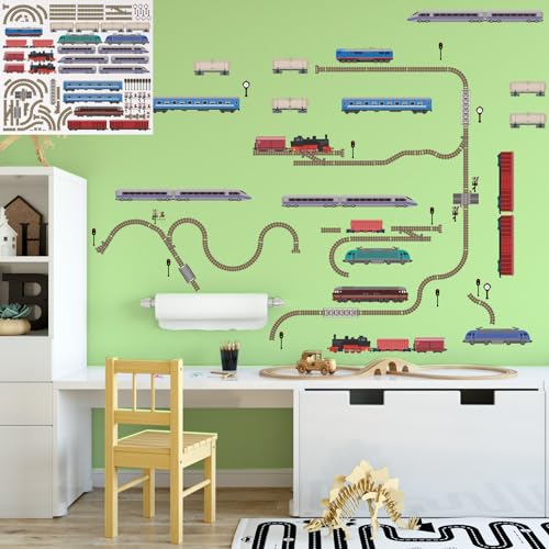 XXL Eisenbahn Zug Lokomotive Wandtattoo Set verschiedene Motive| Kinderzimmer Aufkleber bunt Wanddeko von Sunnywall