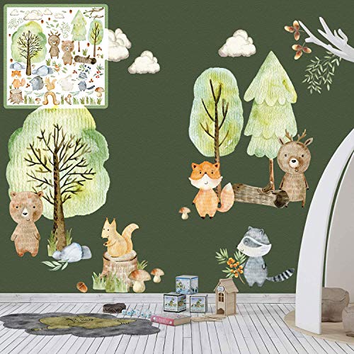 XXL Wandtattoo Woodland Set verschiedene Motive| Kinderzimmer Aufkleber bunt Wanddeko Kindergarten Waldtiere Wald Baum von Sunnywall