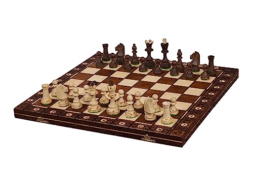 Sunrise Chess | Schach Senator | Elegant | Handgebrannte Holzfiguren | Handbemaltes Schachbrett | Sorgfältig gemahlen | Optimal ausbalanciert | Kassette mit Einsatz von Sunrise Chess & Games