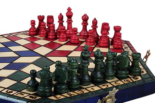 Sunrise Chess & Games Dreier-Schachset Klein, Tricolor, Reiseschach, Holzfiguren, Pädagogisch von Sunrise Chess & Games