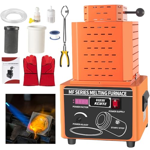 Sunseota 1600 °C Mittelfrequenz-Goldschmelzofen, Schnellschmelzofen für Gold- und Silberschmelzofen für Kupfer, Eisen, Aluminium und Edelstahl, Wasserumwälz-Tiegelofen – Effizienz Orange-3kg von Sunseota