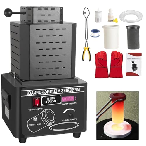 Sunseota Elektrischer Goldschmelzofen, 1600 °C / 2912 °F Digitaler Schmelzofen, Metallguss-Set mit Graphittiegel, 5000-W-Schmelzofen, Schmelzzeit 3–5 Minuten Black-1kg von Sunseota