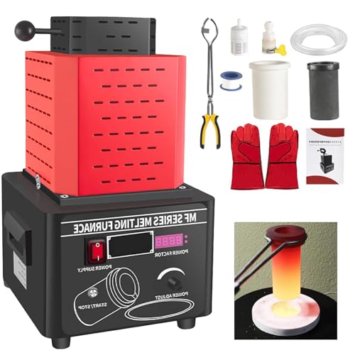 Sunseota Elektrischer Goldschmelzofen, 1600 °C / 2912 °F Digitaler Schmelzofen, Metallguss-Set mit Graphittiegel, 5000-W-Schmelzofen, Schmelzzeit 3–5 Minuten Red-1kg von Sunseota