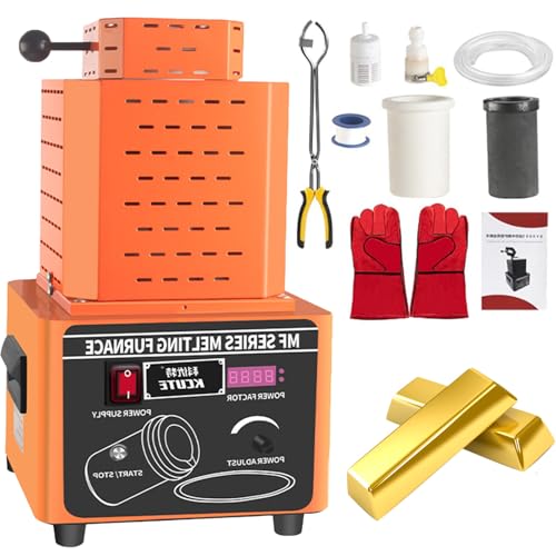 Sunseota Elektrischer Goldschmelzofen, Schmelzofen, Goldmetall-Schmelzofen-Set, 1 kg, 2 kg, 3 kg Goldschmelzofen, 5000-W-Elektroschmelzofenzange Orange-1kg von Sunseota