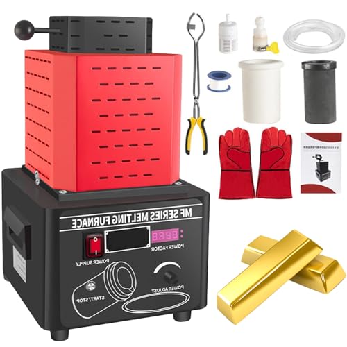 Sunseota Elektrischer Goldschmelzofen, Schmelzofen, Goldmetall-Schmelzofen-Set, 1 kg, 2 kg, 3 kg Goldschmelzofen, 5000-W-Elektroschmelzofenzange Red-1kg von Sunseota