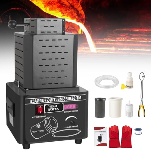 Sunseota Elektrischer Goldschmelzofen 5000-W-Mittelfrequenz-Induktions-Metallschmelzanlage,Schmelzofen,Schmiedeofen, 1600 °C/2902 °F Goldschmelzofen mit Graphittiegel (1/2/3 kg), Gießofen Black-1kg von Sunseota