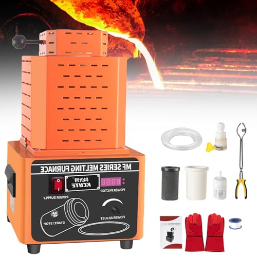 Sunseota Elektrischer Goldschmelzofen 5000-W-Mittelfrequenz-Induktions-Metallschmelzanlage,Schmelzofen,Schmiedeofen, 1600 °C/2902 °F Goldschmelzofen mit Graphittiegel (1/2/3 kg), Gießofen Orange-3kg von Sunseota