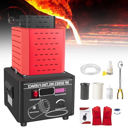 Sunseota Elektrischer Goldschmelzofen 5000-W-Mittelfrequenz-Induktions-Metallschmelzanlage,Schmelzofen,Schmiedeofen, 1600 °C/2902 °F Goldschmelzofen mit Graphittiegel (1/2/3 kg), Gießofen Red-3kg von Sunseota