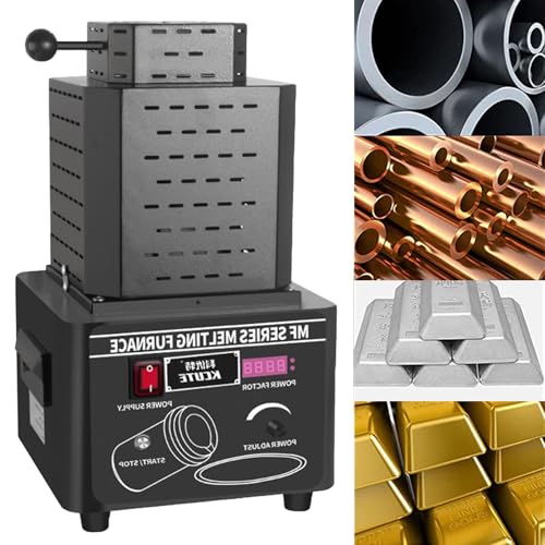 Sunseota Elektro-Goldschmelzofen, 5000-W-Mittelfrequenz-Induktionsschmelzanlage, Schmelzofen,1600 °C/2902 °F, Goldschmelzofen mit 1/2/3 kg Graphittiegel, Schmelzofen zum Gießen Ofen Black-2kg von Sunseota