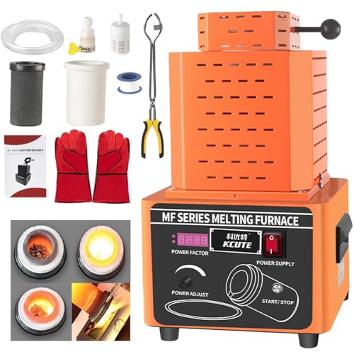 Sunseota Neuer 1600 °C Mittelfrequenz-Goldschmelzofen, Schnellschmelzofen,Schmelzofen Gold- und Silberschmelzofen für Kupfer, Eisen, Aluminium und Edelstahl, Wasserumwälz-Tiegelofen Orange-3kg von Sunseota