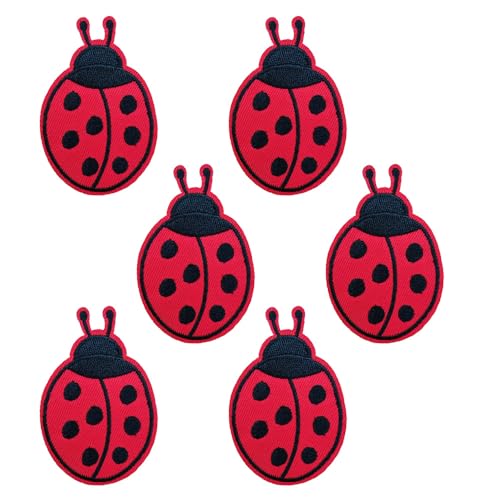 Sunshine Patch 6 Stück Insekten-Marienkäfer bestickte Aufnäher zum Aufbügeln Cartoon Kinder Kleidung Stoff Abzeichen, schwarz/rot, S_Animal_021 von Sunshine Patch