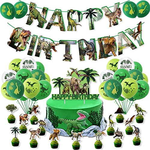 44 Stück Dinosaurier Geburstagdeko Kit, Dino Luftballons Geburtstag, Dinosaurier Geburtstagsbanner, Dinosaurier Cupcake Topper, Kindergeburtstag Deko Dino von Sunshine smile