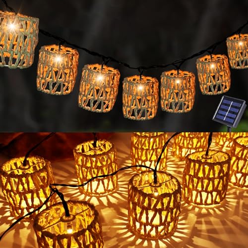 10er LED Solar Lichterkette Aussen,LED Solar Rattankugel Lampion,Lampions Led Lichterkette Solar Außen Wetterfest,Wasserdicht Lichterkette Außen Solarlampen,Solarleuchten Garten Outdoor von Sunshine smile