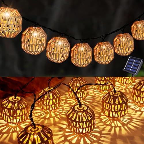 10er LED Solar Lichterkette Aussen,LED Solar Rattankugel Lampion,Lampions Led Lichterkette Solar Außen Wetterfest,Wasserdicht Lichterkette Außen Solarlampen,Solarleuchten Garten Outdoor von Sunshine smile